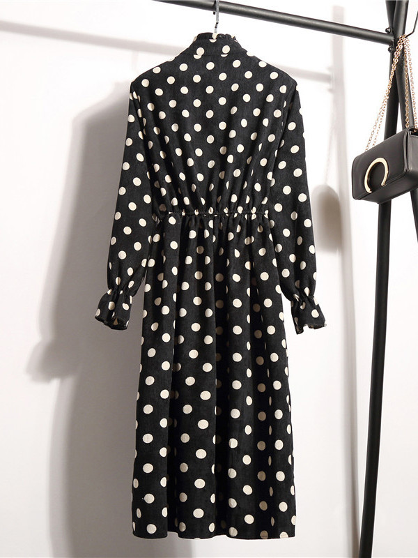 Black Women Stand Collar Long Sleeve Dress