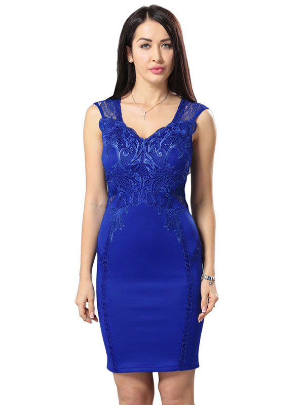 Blue M-XL Floral Printed Sleeveless Bodycon Dress
