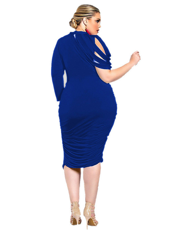 Blue Round Neck Irregular Sleeve Plus Size Dress