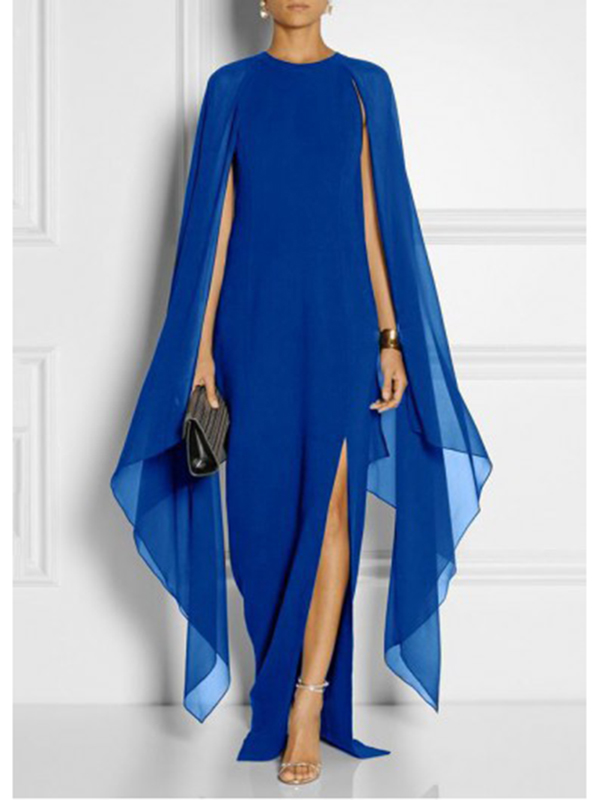 Blue S-XL Sexy Side Split  Maxi Dress
