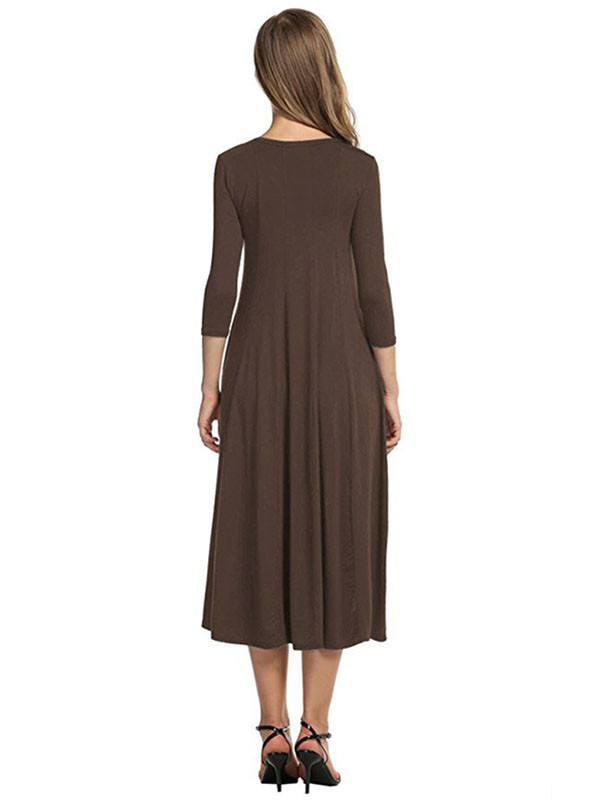 Brown A-Line and Flare Midi Long Dress