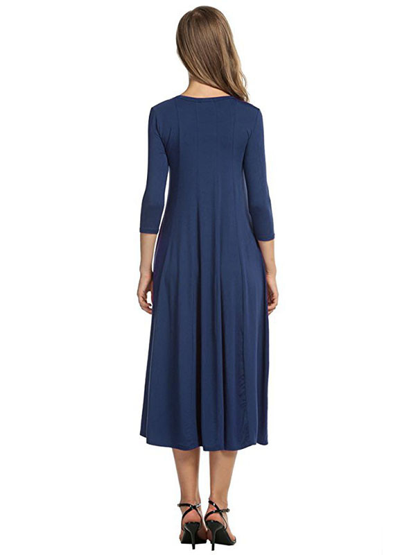 Dark Blue A-Line and Flare Midi Long Dress