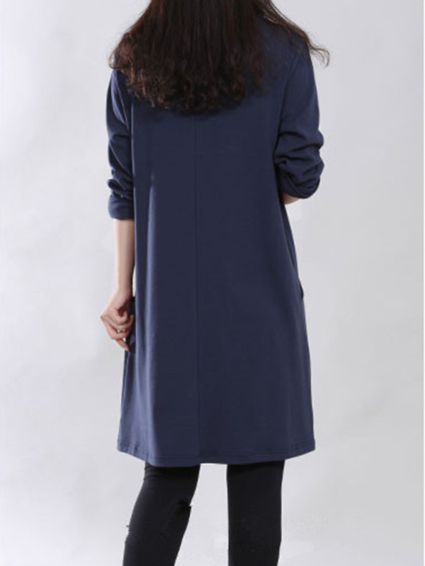 Dark Blue M-XXL Long Sleeve Casual Dress