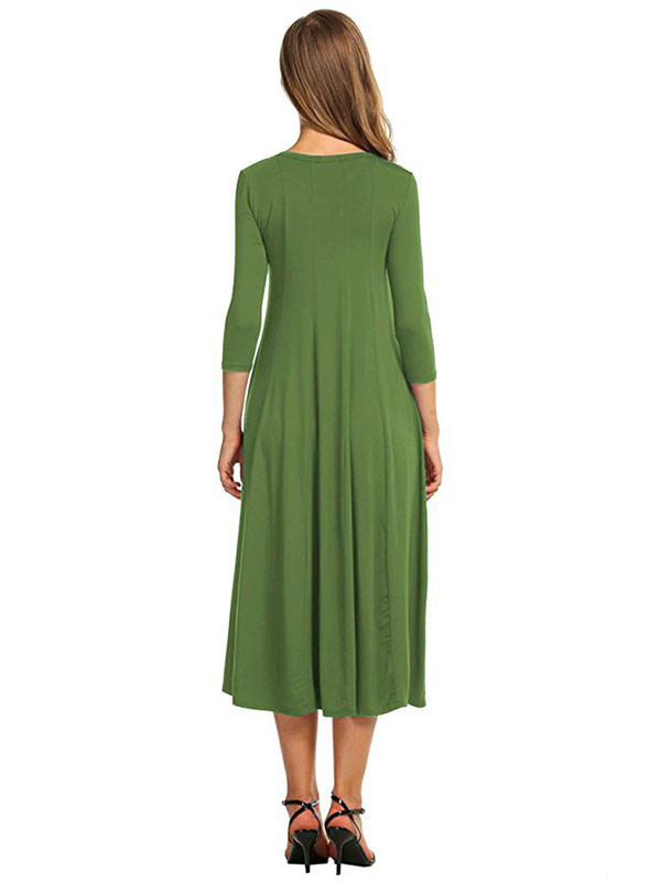 Dark Green A-Line and Flare Midi Long Dress