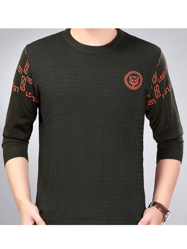 Dark Green Round Neck Long Sleeve T-Shirt