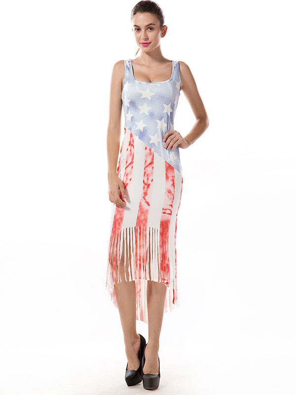 Euramerican Sleeveless National Flag Printed Qmilch Mid Dress