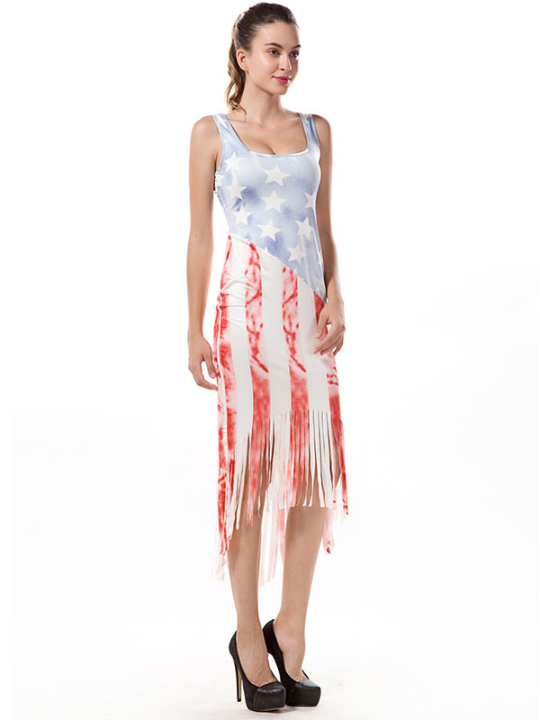 Euramerican Sleeveless National Flag Printed Qmilch Mid Dress