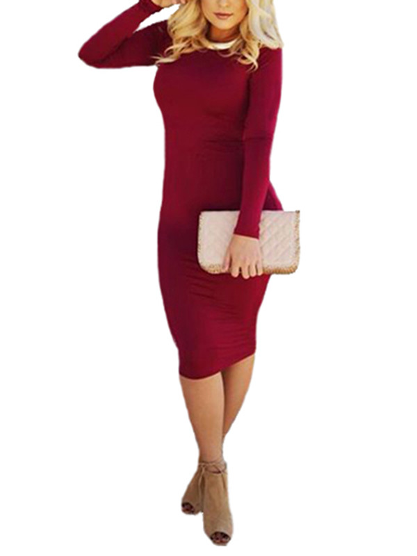 Fashion O Neck Backless Red Spandex Dress