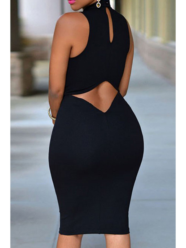 Fashion Turtleneck Tank Sleeveless Black Midi Dress
