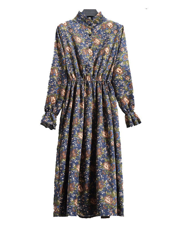 Fashion Women Stand Collar Long Sleeve Dress