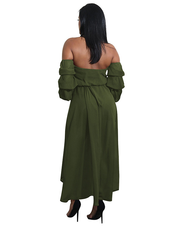 Green Off Shoulder Asymmetric Hem Dress 