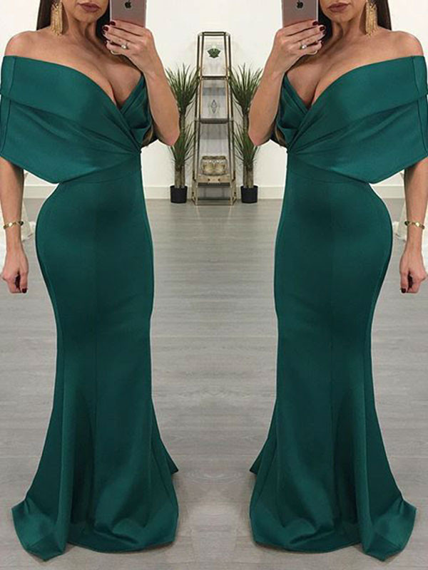 Green Sexy Long Sleeve V-Neck Maxi Dress
