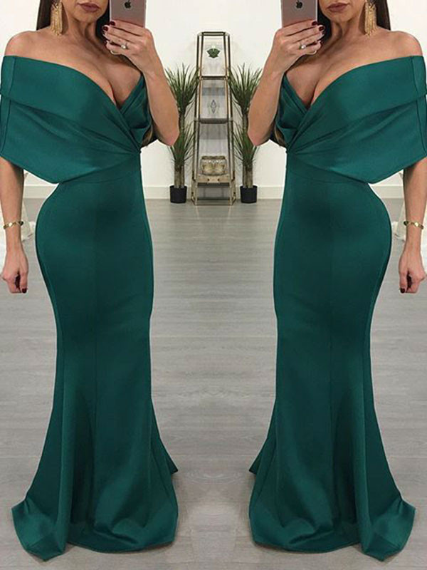 Green Sexy Long Sleeve V-Neck Maxi Dress