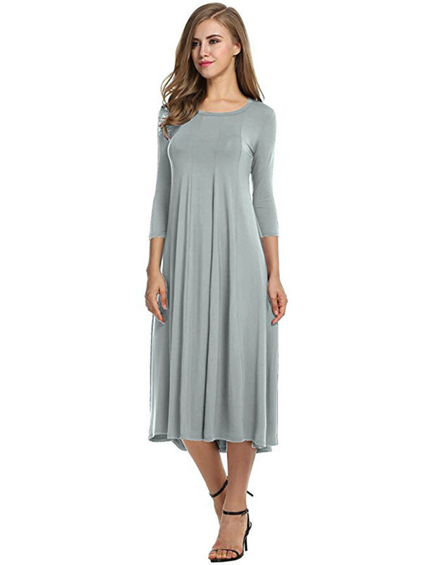 Grey A-Line and Flare Midi Long Dress