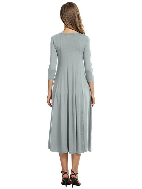 Grey A-Line and Flare Midi Long Dress