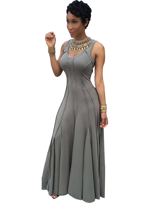 Grey S-3XL Sexy Sleeveless Maxi Dress