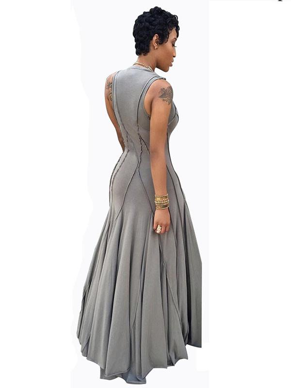 Grey S-3XL Sexy Sleeveless Maxi Dress