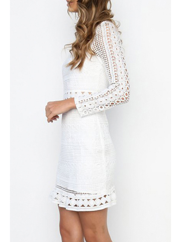 Lace Casual O neck Long Sleeve  Mini Dresses 