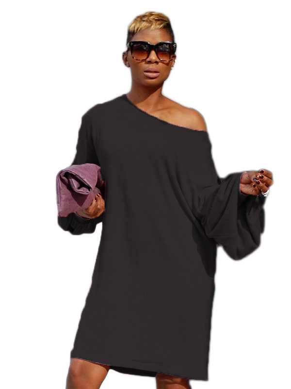 Leisure Dew Shoulder Black Cotton Dress