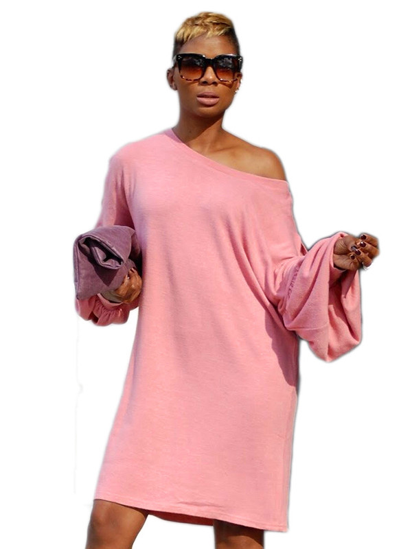 Leisure Dew Shoulder Pink Cotton Dress