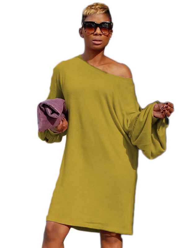 Leisure Dew Shoulder Yellow Cotton Dress