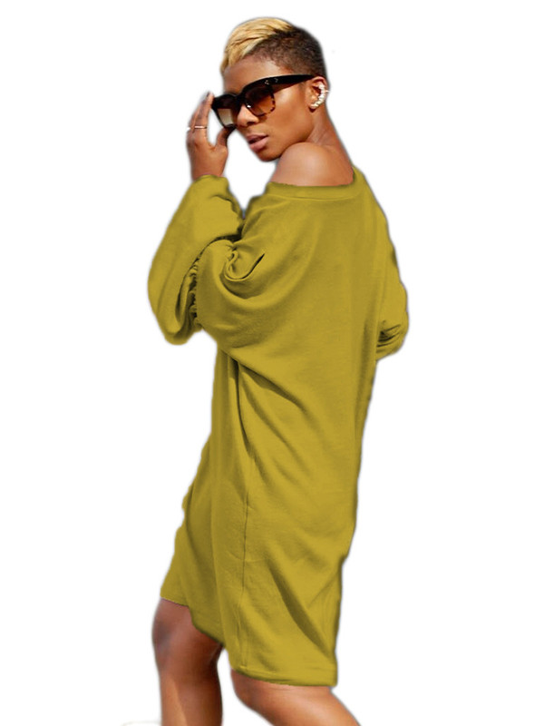 Leisure Dew Shoulder Yellow Cotton Dress