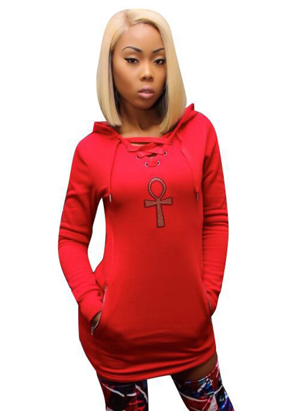 Leisure Long Sleeves Zipper Design Red Mini Dress
