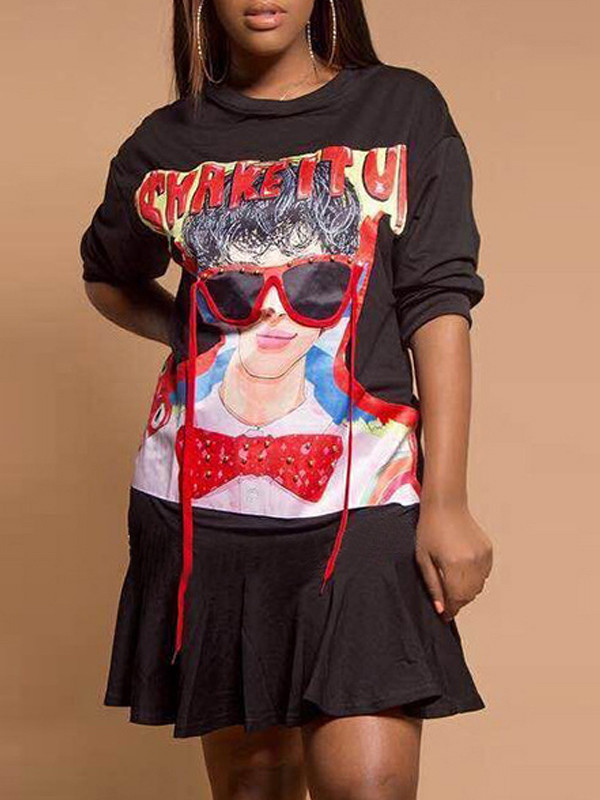 Leisure Printed Polyester Knee Length Dress 