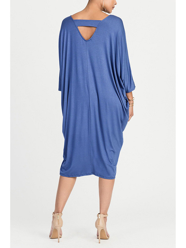 Leisure Round Neck Hollow-out Blue Polyester Dress