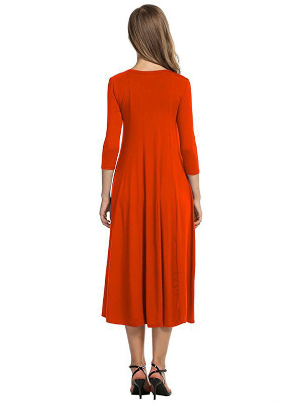 Orange A-Line and Flare Midi Long Dress