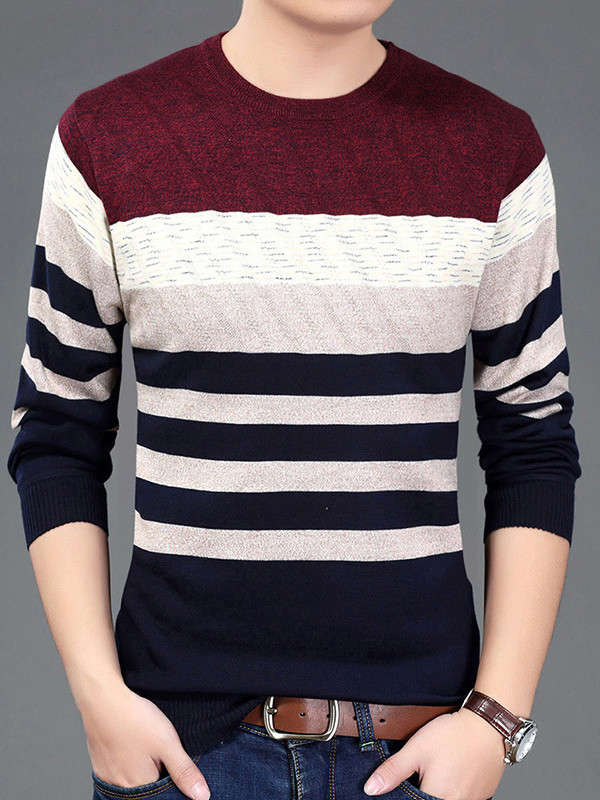 Pink Round Neck Long Sleeve Patchwork T-Shirt