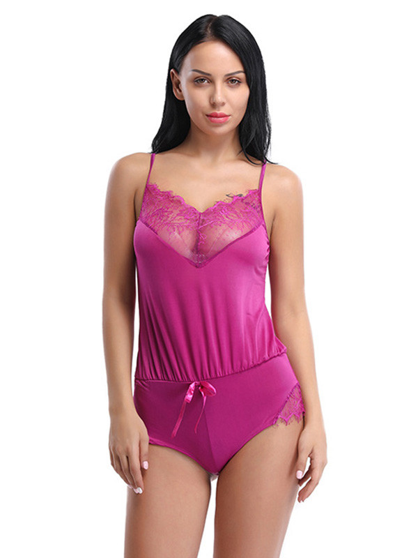 Purple Spaghetti Strap Women Bodysuit 