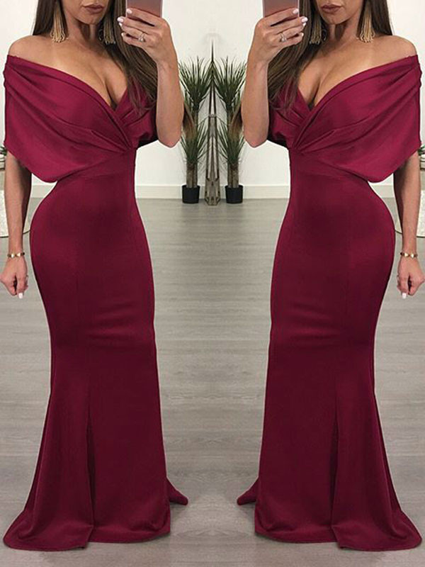 Red Sexy Long Sleeve V-Neck Maxi Dress