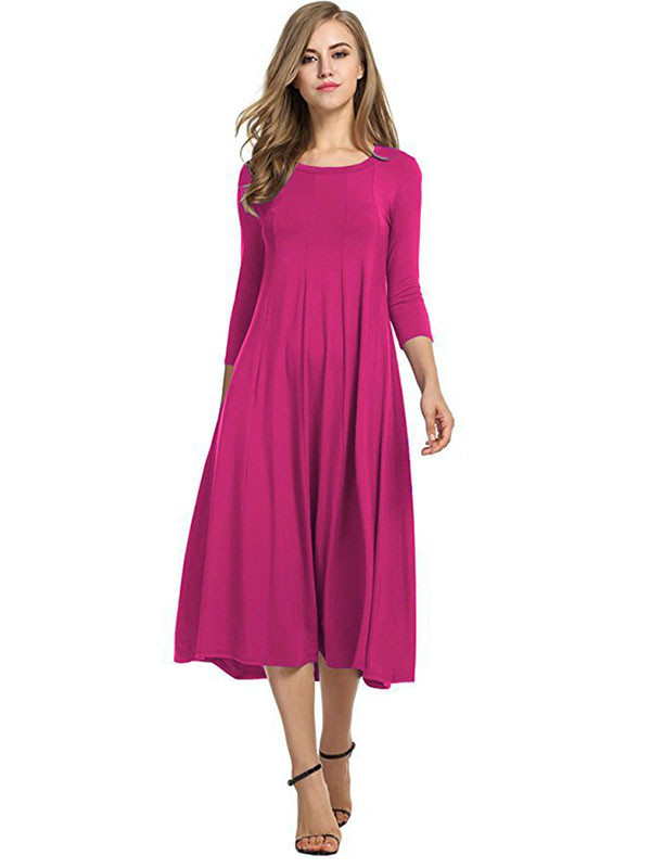 Rose A-Line and Flare Midi Long Dress