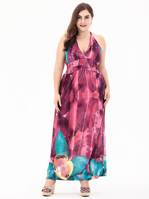 Rose Sexy Halter Women Plus Size Dress
