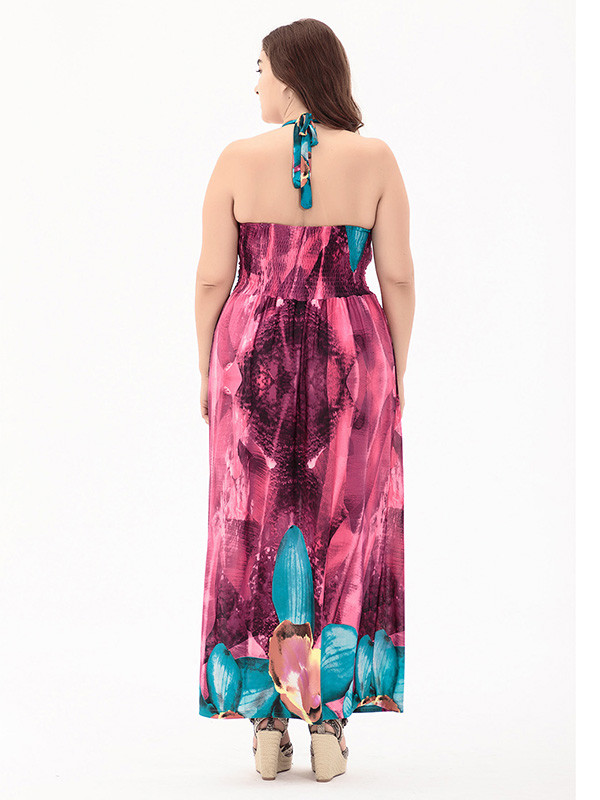 Rose Sexy Halter Women Plus Size Dress