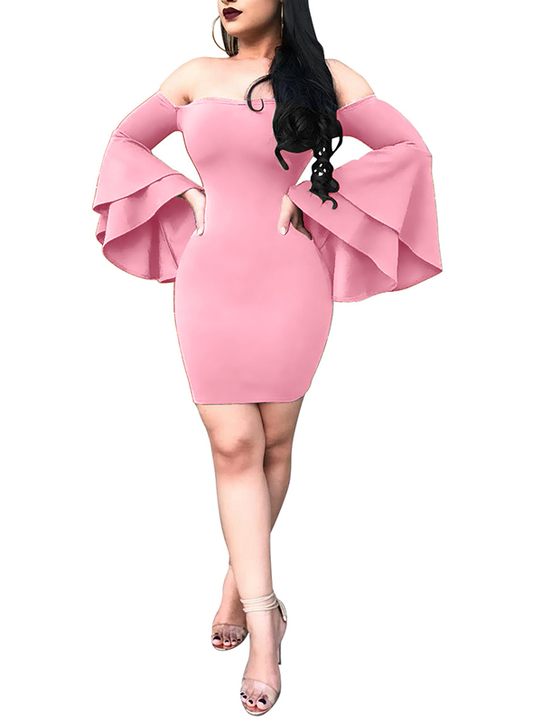 Sexy Bateau Neck Pink Polyester Mini Dress