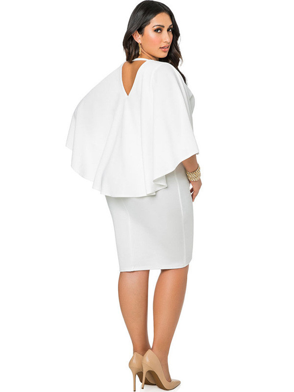 White L-3XL Bat Sleeves Plus Size Dress