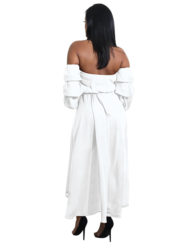 White Off Shoulder Asymmetric Hem Dress 