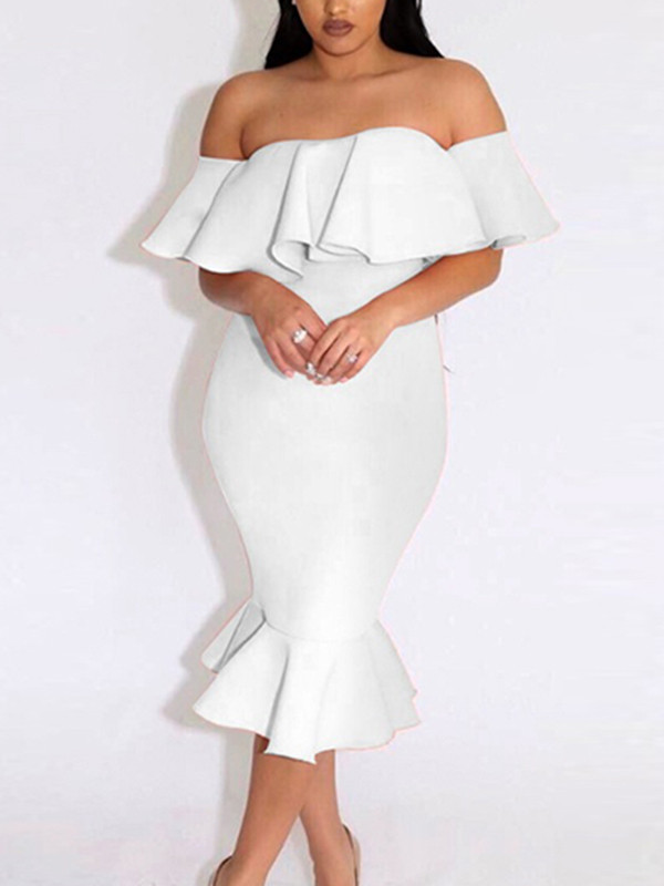 White Sexy Bateau Neck Knee Length Dresses 
