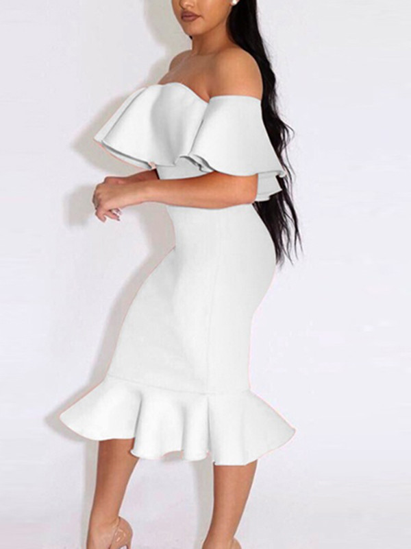 White Sexy Bateau Neck Knee Length Dresses 