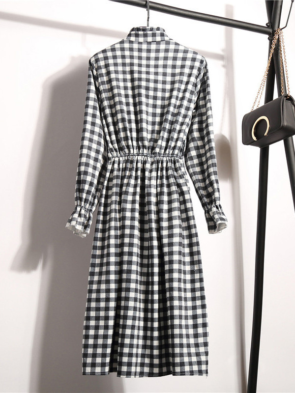 White Women Stand Collar Long Sleeve Dress