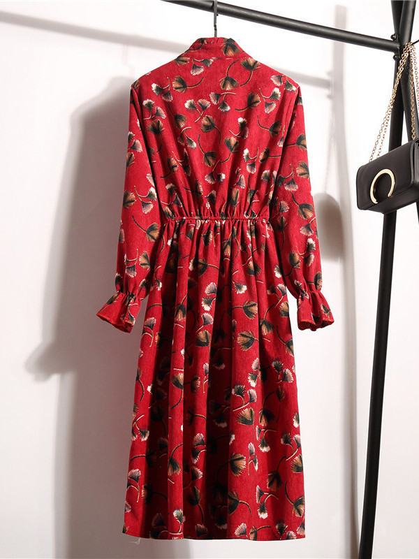 Wine Red Stand Collar Long Sleeve Dress