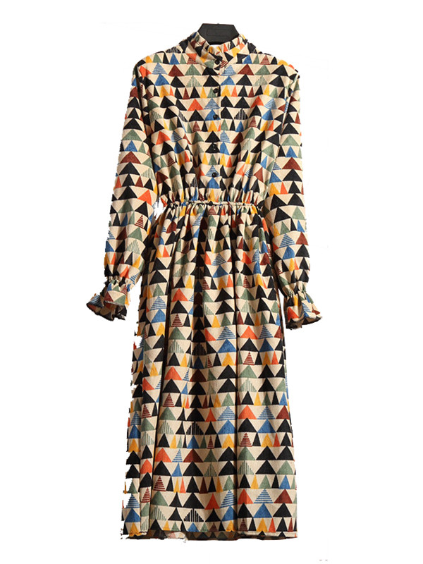 Women Stand Collar Long Sleeve Dress