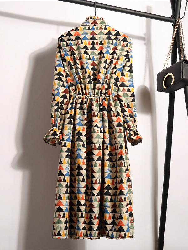 Women Stand Collar Long Sleeve Dress