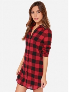 2 Colors S-2XL Long Sleeve Plaids Casual Dress