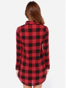 2 Colors S-2XL Long Sleeve Plaids Casual Dress