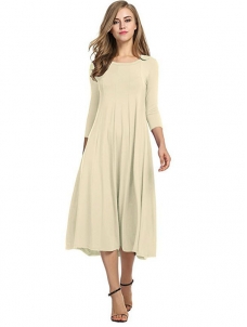 Apricot A-Line and Flare Midi Long Dress