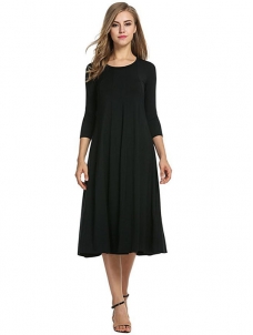 Black A-Line and Flare Midi Long Dress