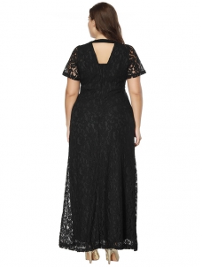 Black Floral Printed Chiffon Plus Size Dress